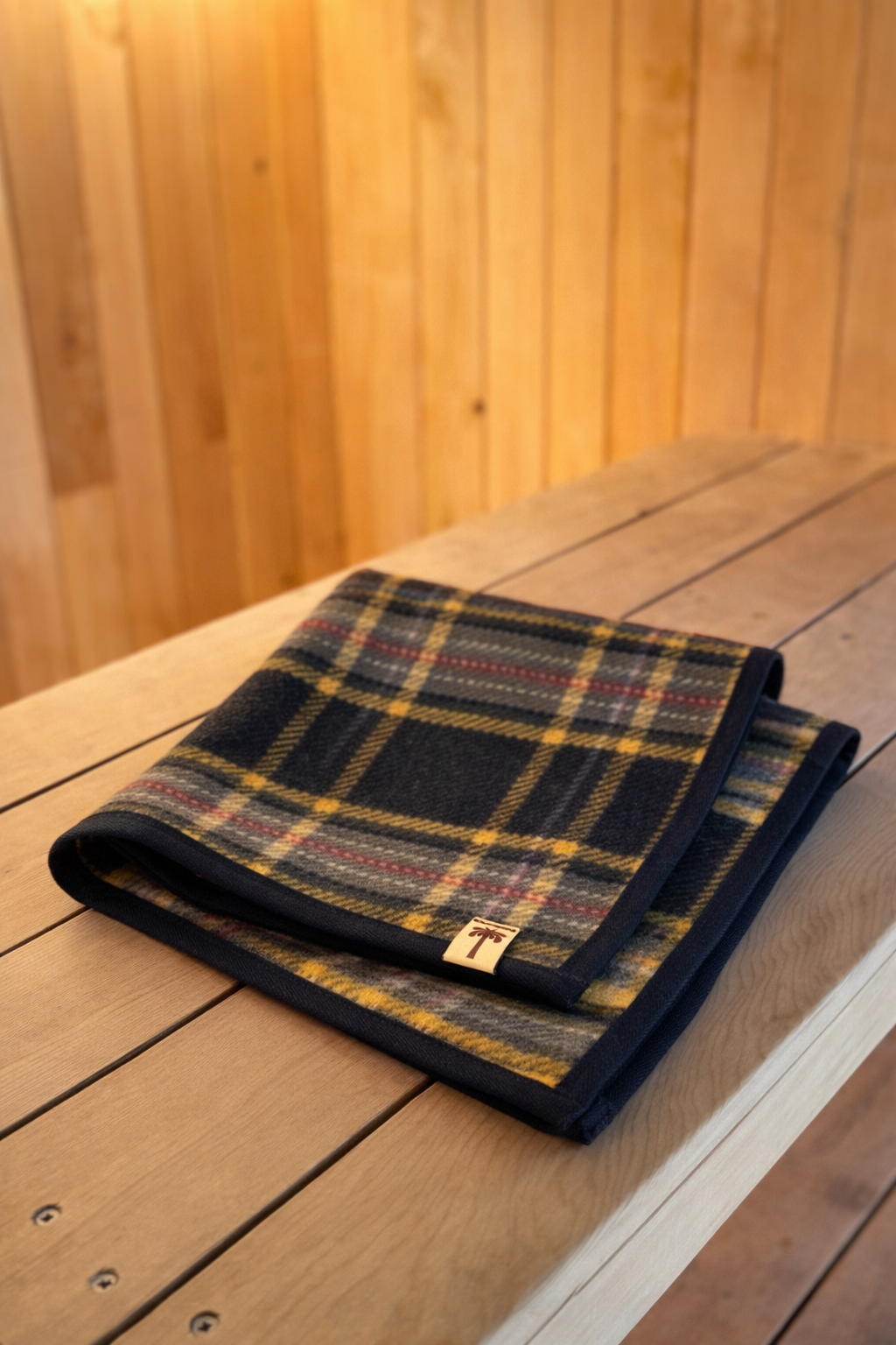 Sauna Mat – Premium NZ Wool - Black & Yellow Plaid