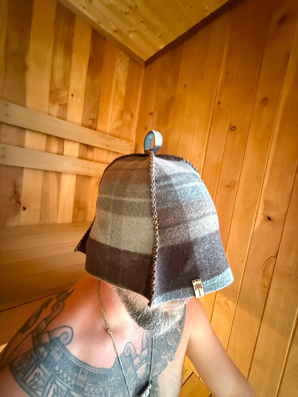 Sauna Hat NZ Wool – Brown & Blue Plaid