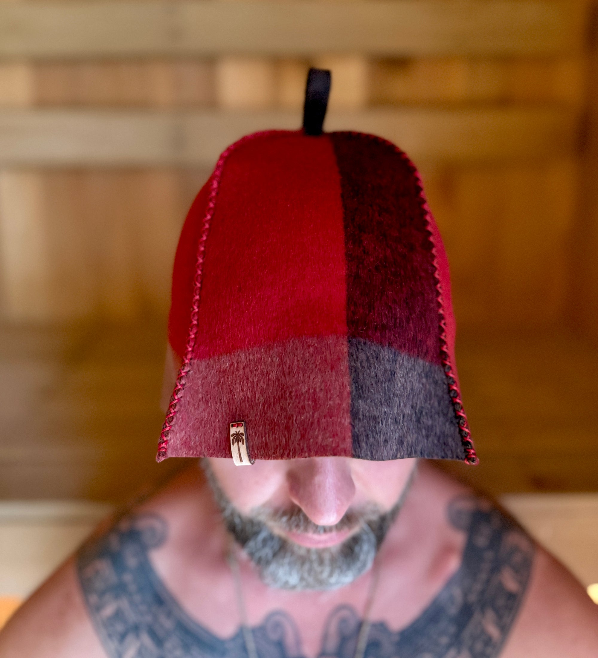 Sauna Hat NZ Premium-Wool Handmade– Red Checkered