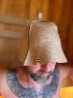 sauna hat nz wool premium mustard plaid worn in sauna session