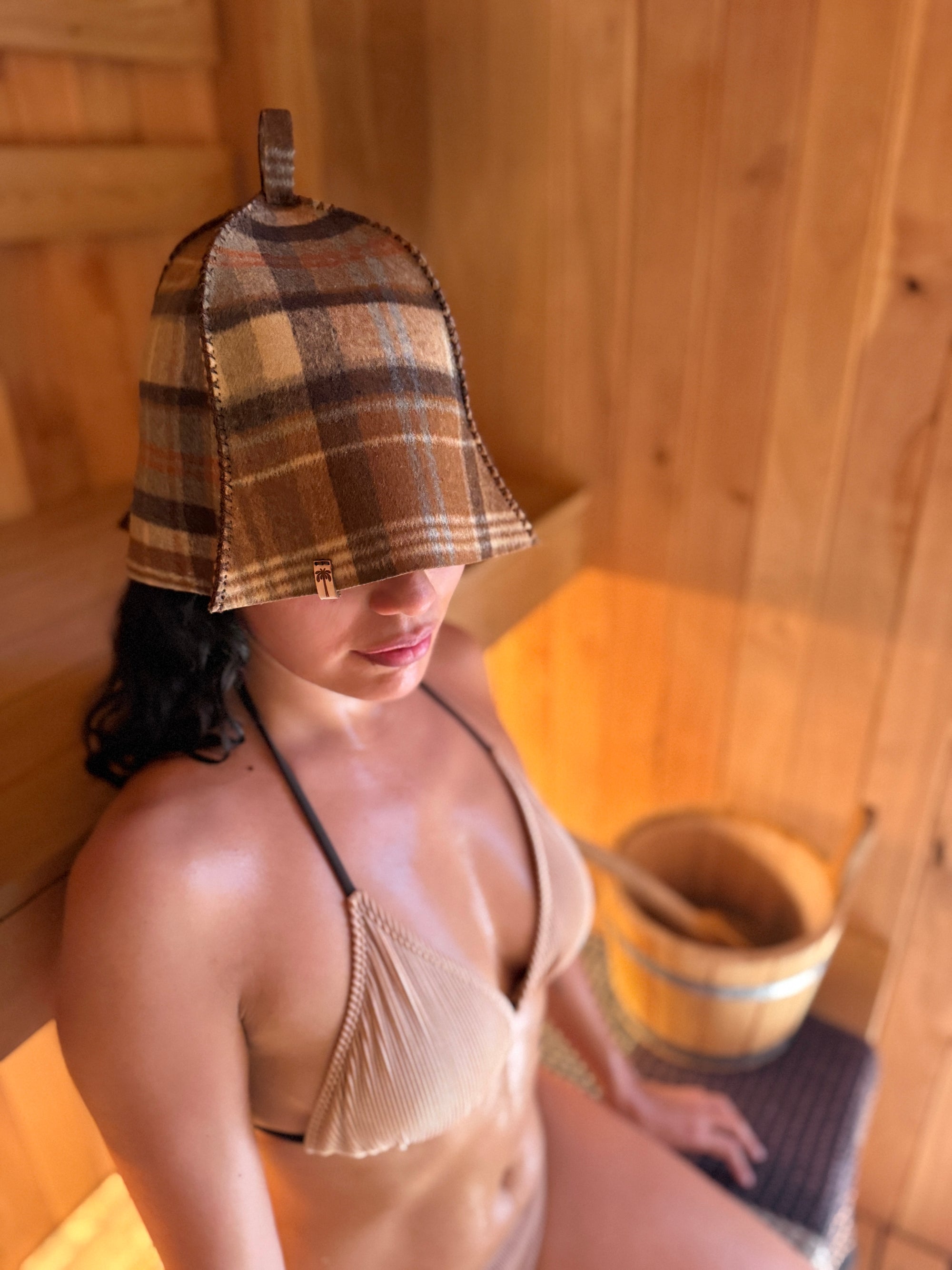 Sauna Hat NZ Premium-Wool Handmade– Brown Checkered
