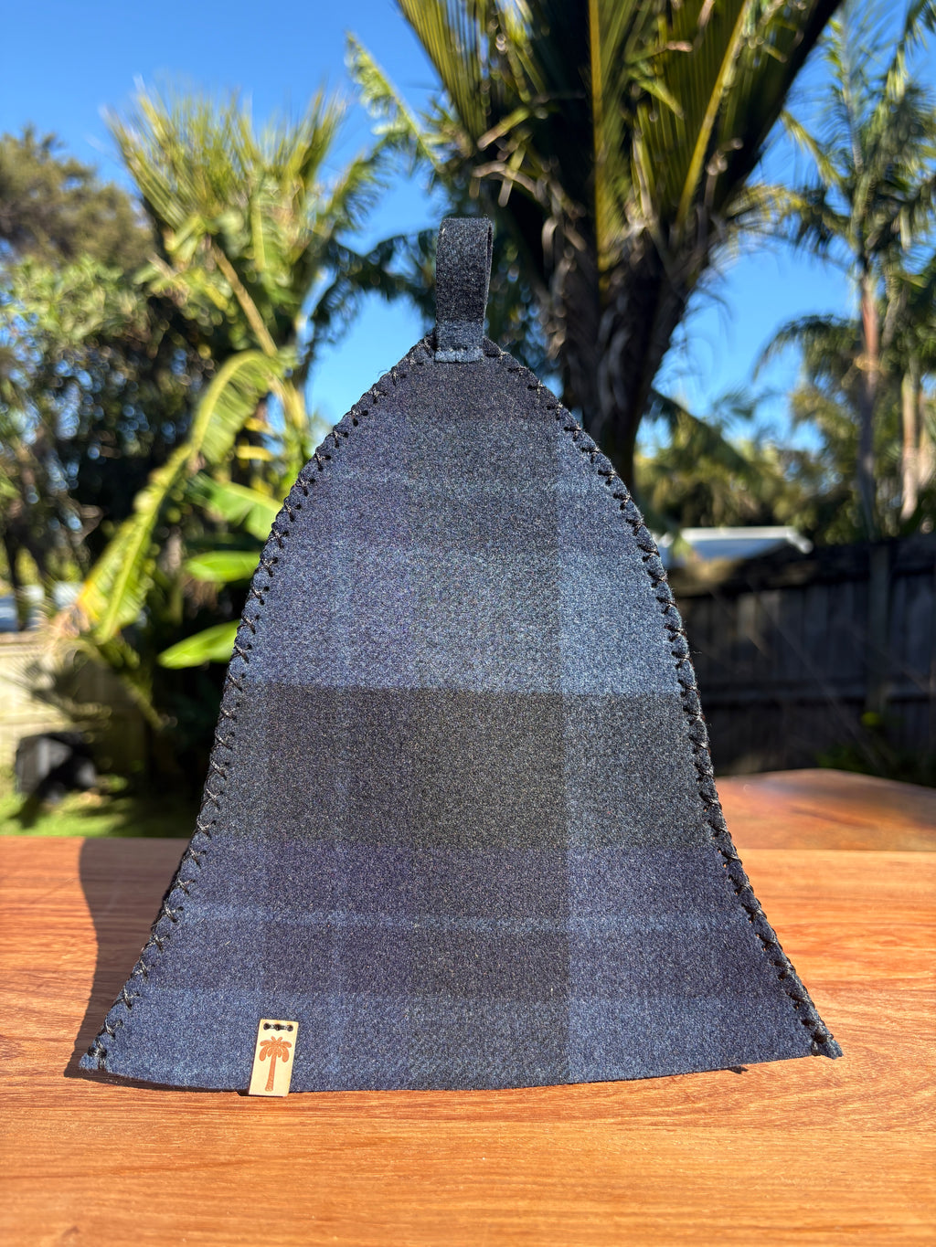 Sauna Hat - 100% New Zealand Wool – Navy Blue Plaid