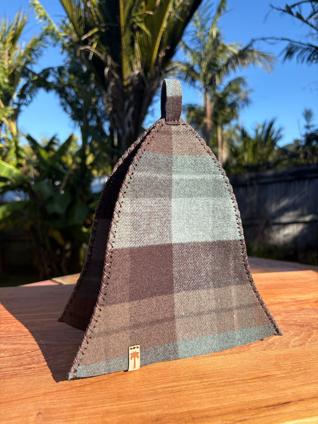 Sauna Hat -100% New Zealand Wool- Brown & Blue Plaid