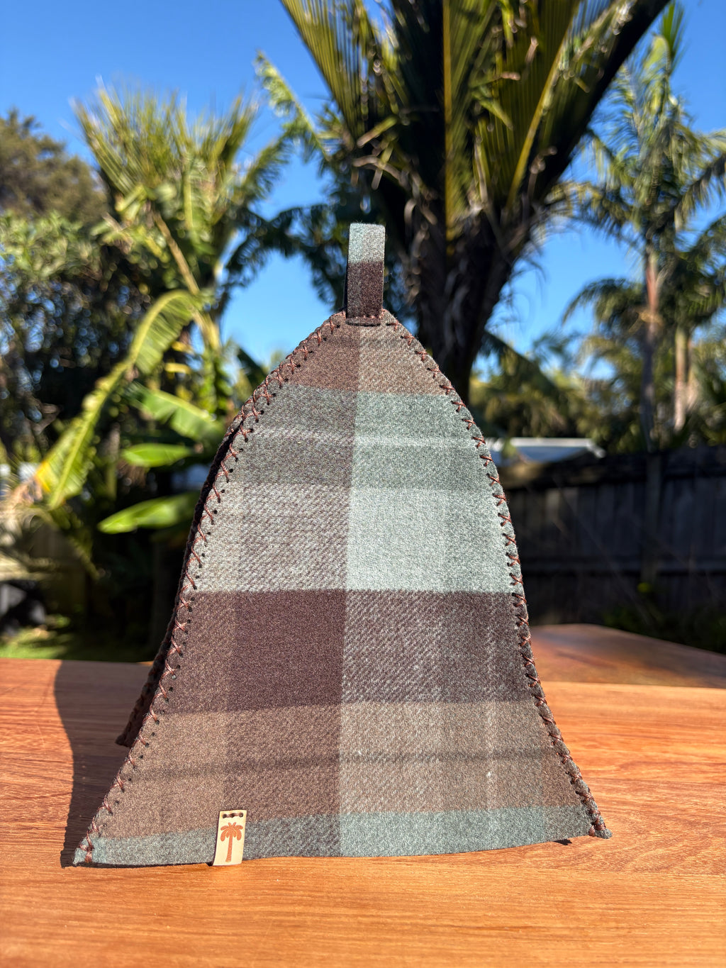 Sauna Hat -100% New Zealand Wool- Brown & Blue Plaid