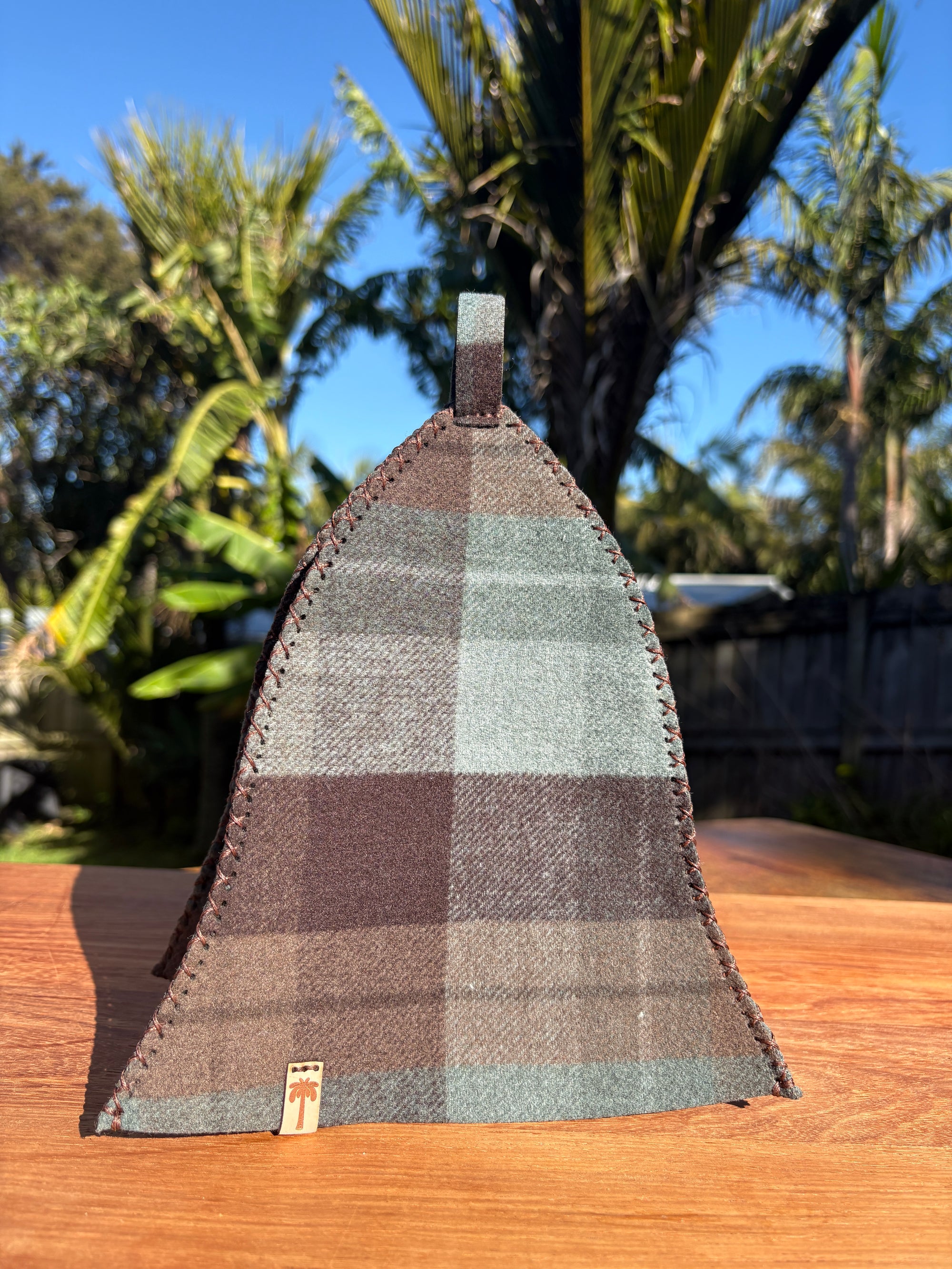 Sauna Hat -100% New Zealand Wool- Brown & Blue Plaid