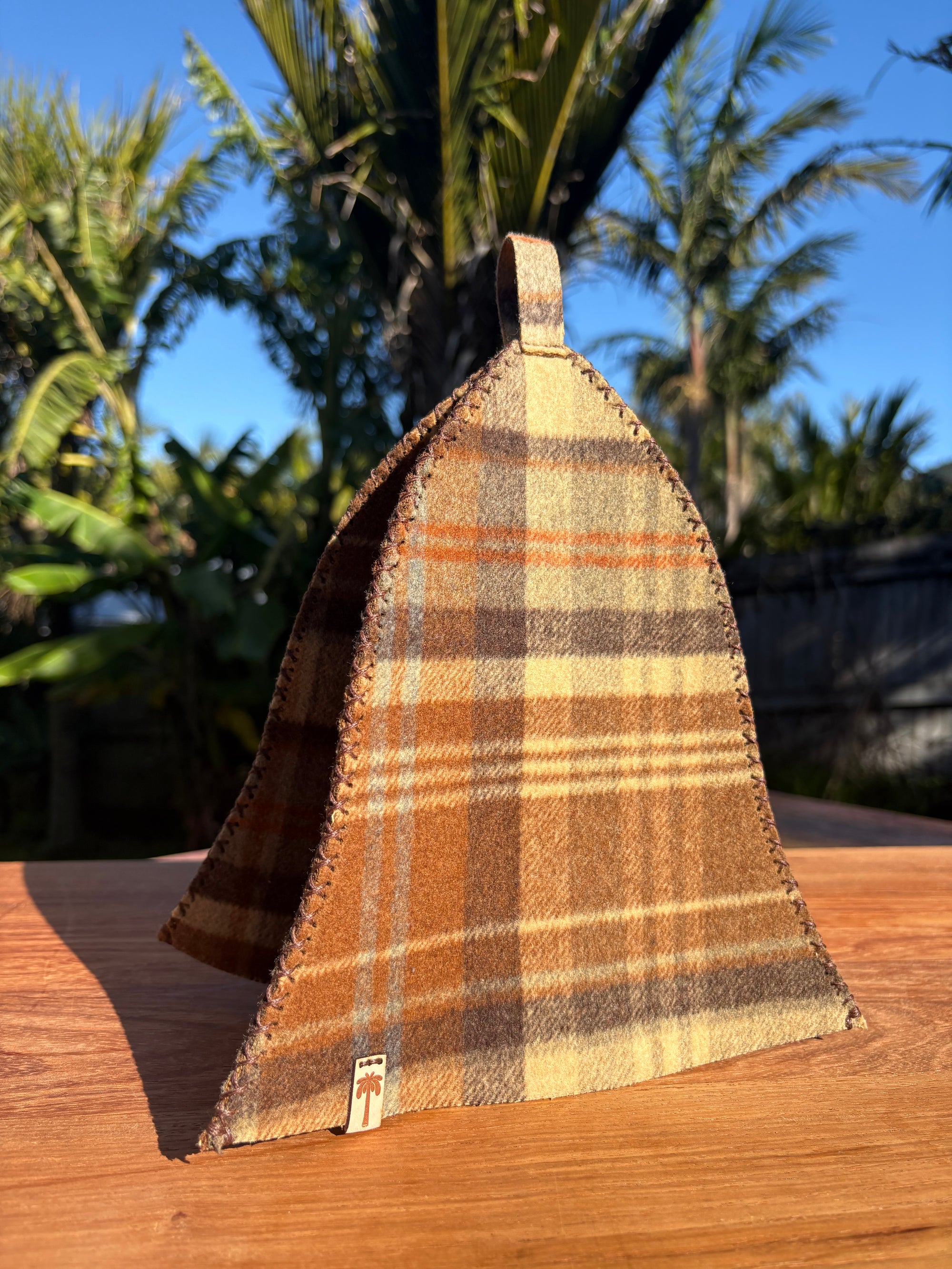 Sauna Hat -100% New Zealand Premium Wool - Brown Plaid
