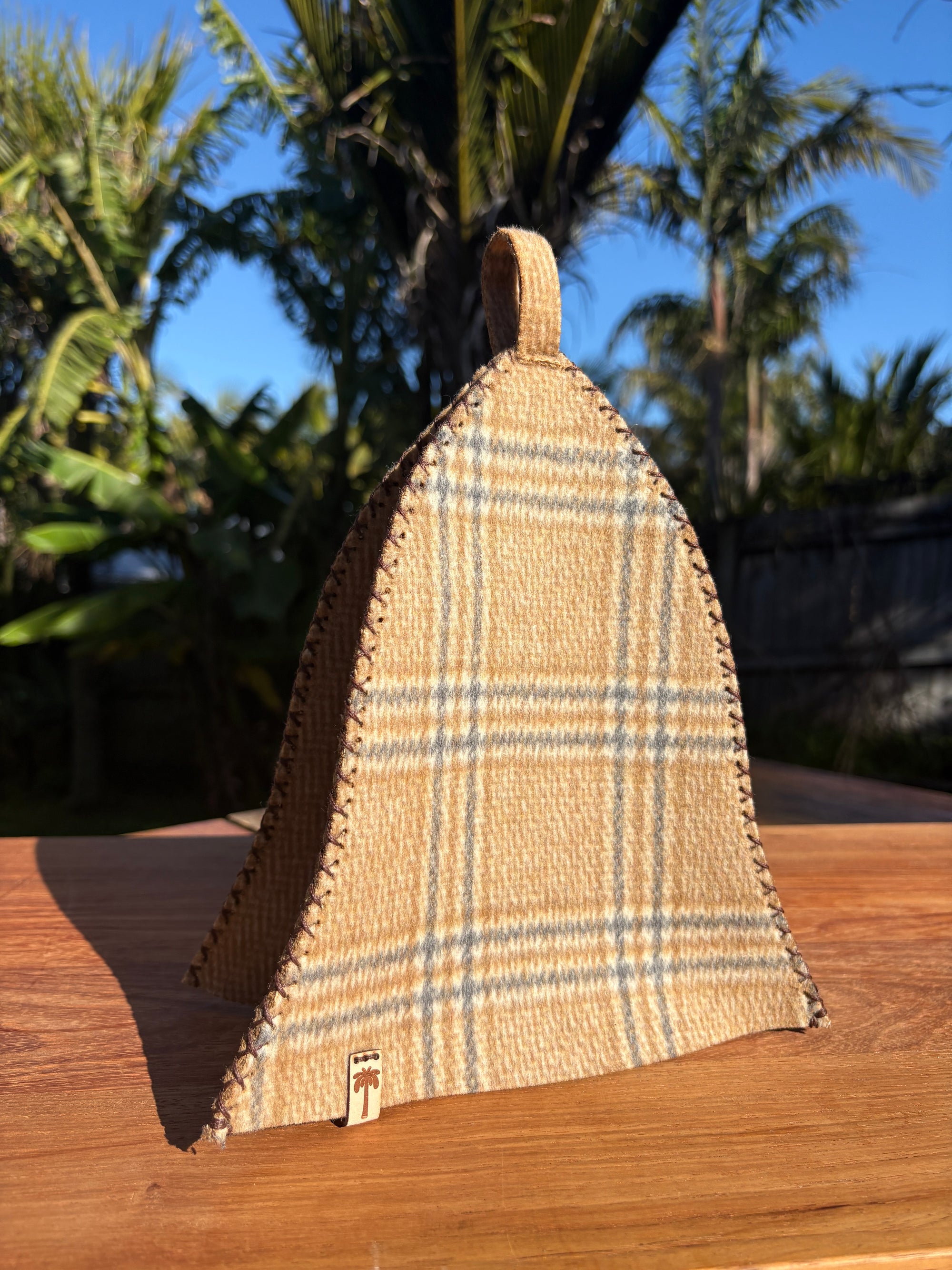 Sauna Hat- 100% New Zealand Premium Wool - Beige Plaid