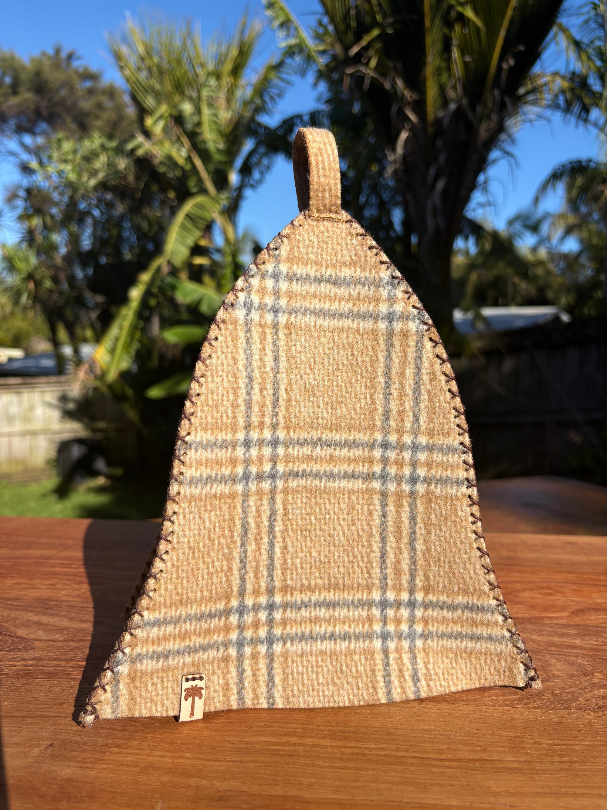 Sauna Hat- 100% New Zealand Premium Wool - Beige Plaid