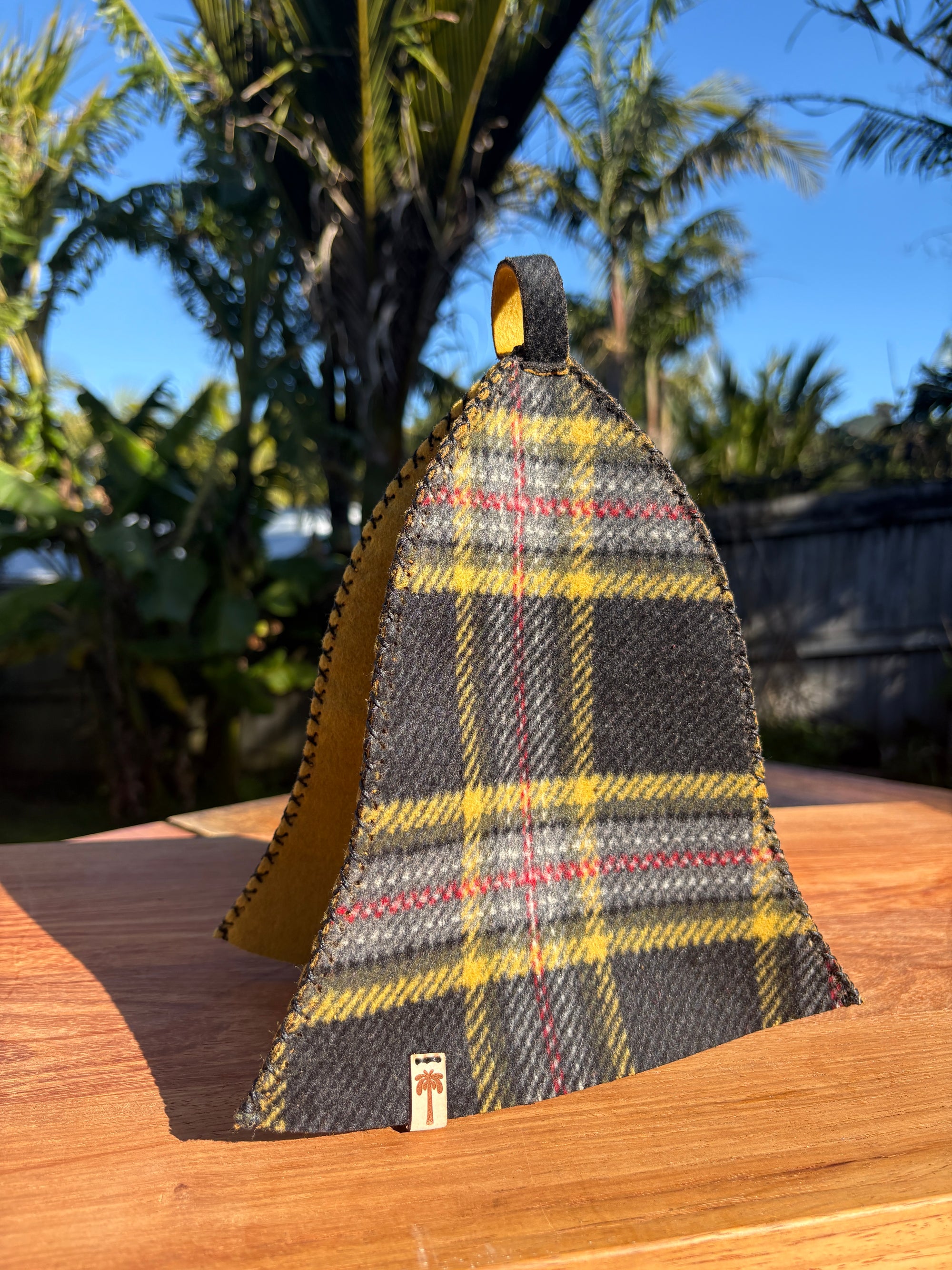 Sauna Hat -100% New Zealand Premium Wool - Black & Yellow Plaid