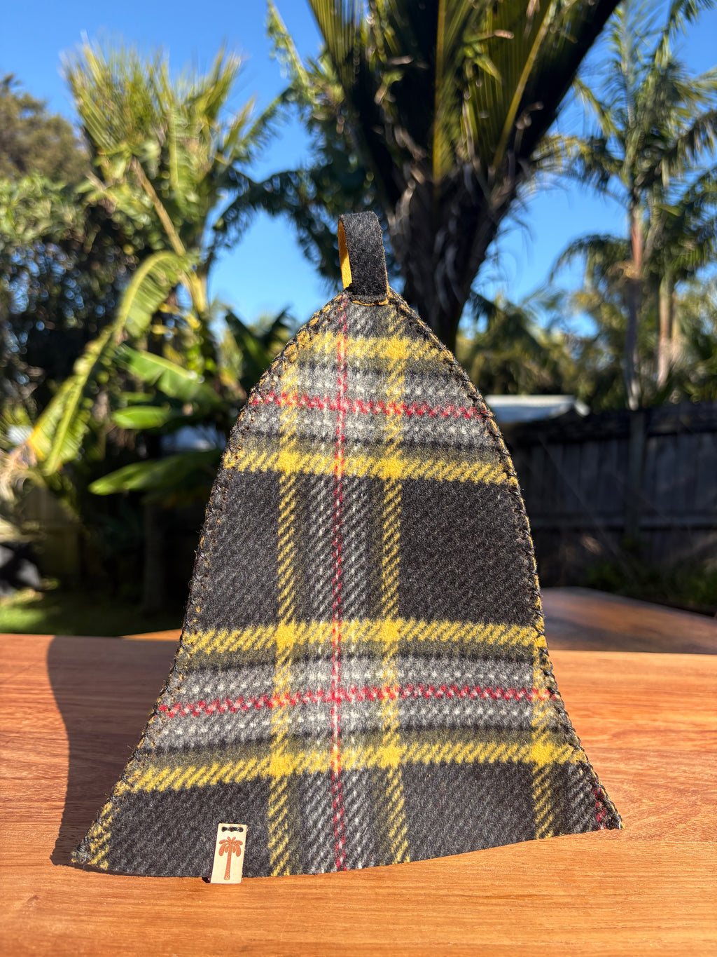 Sauna Hat -100% New Zealand Premium Wool - Black & Yellow Plaid