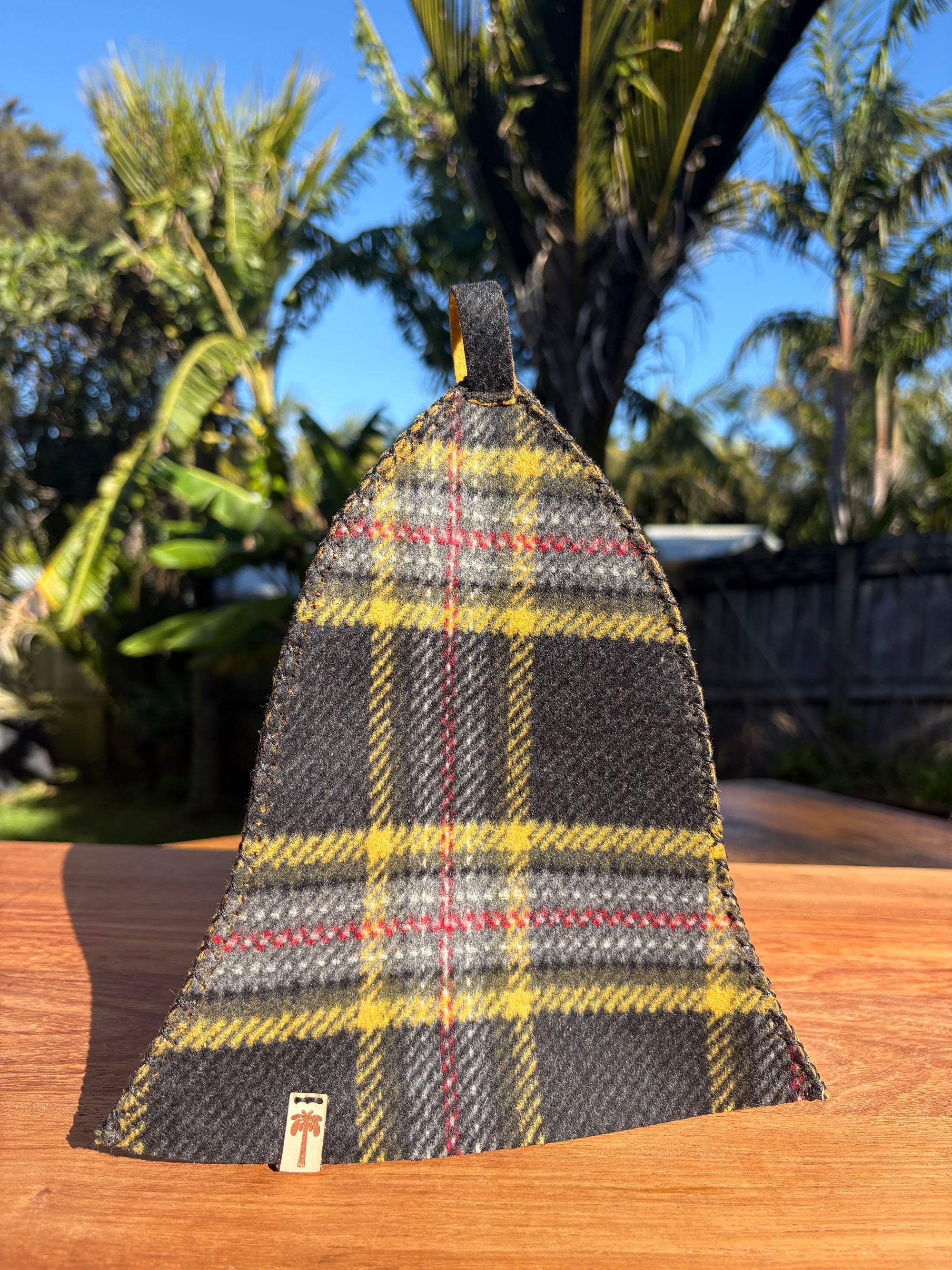 Sauna Hat -100% New Zealand Premium Wool - Black & Yellow Plaid