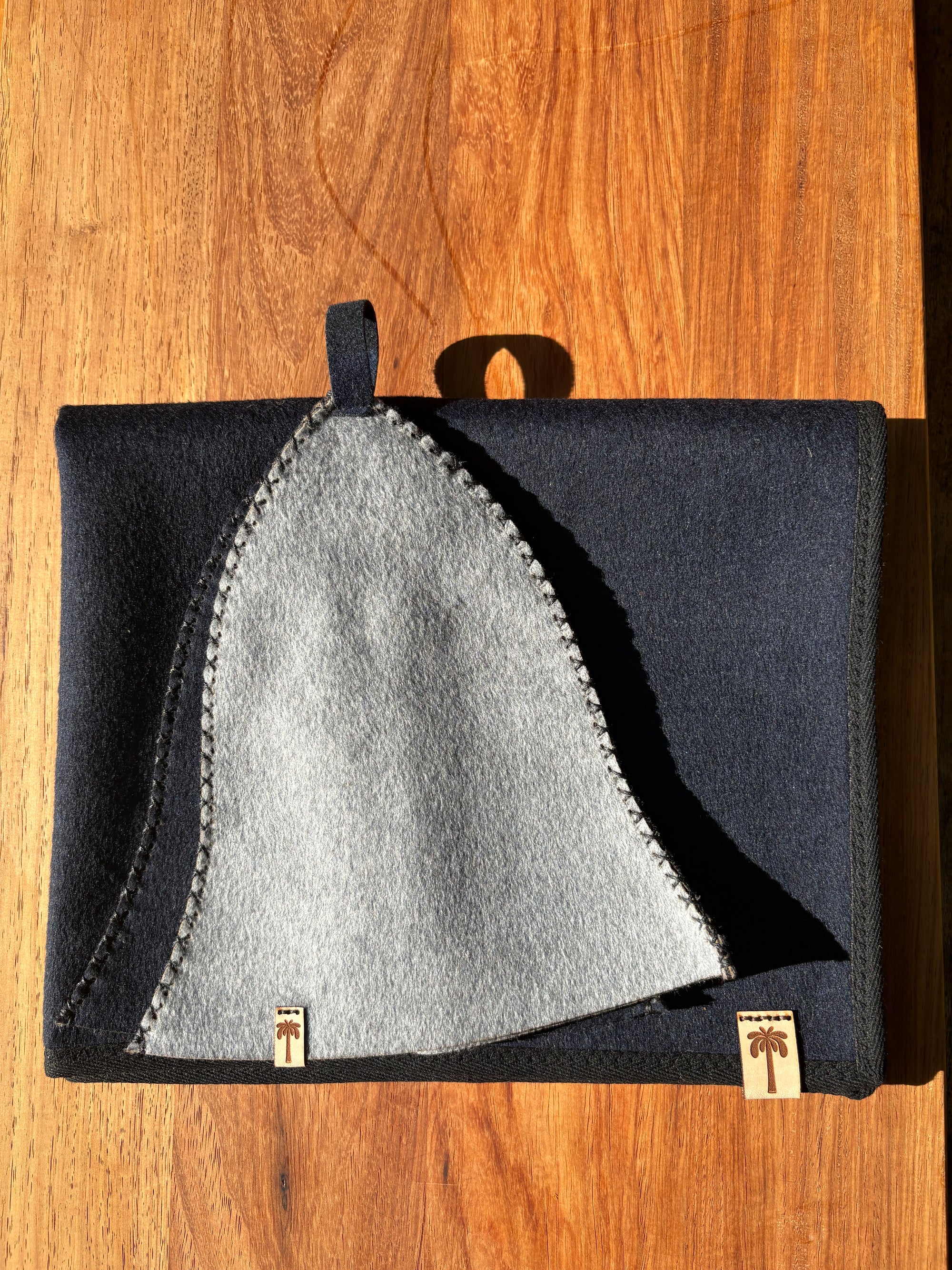 Sauna Hat & Mat - 100% New Zealand Premium Wool - Azul & Gris