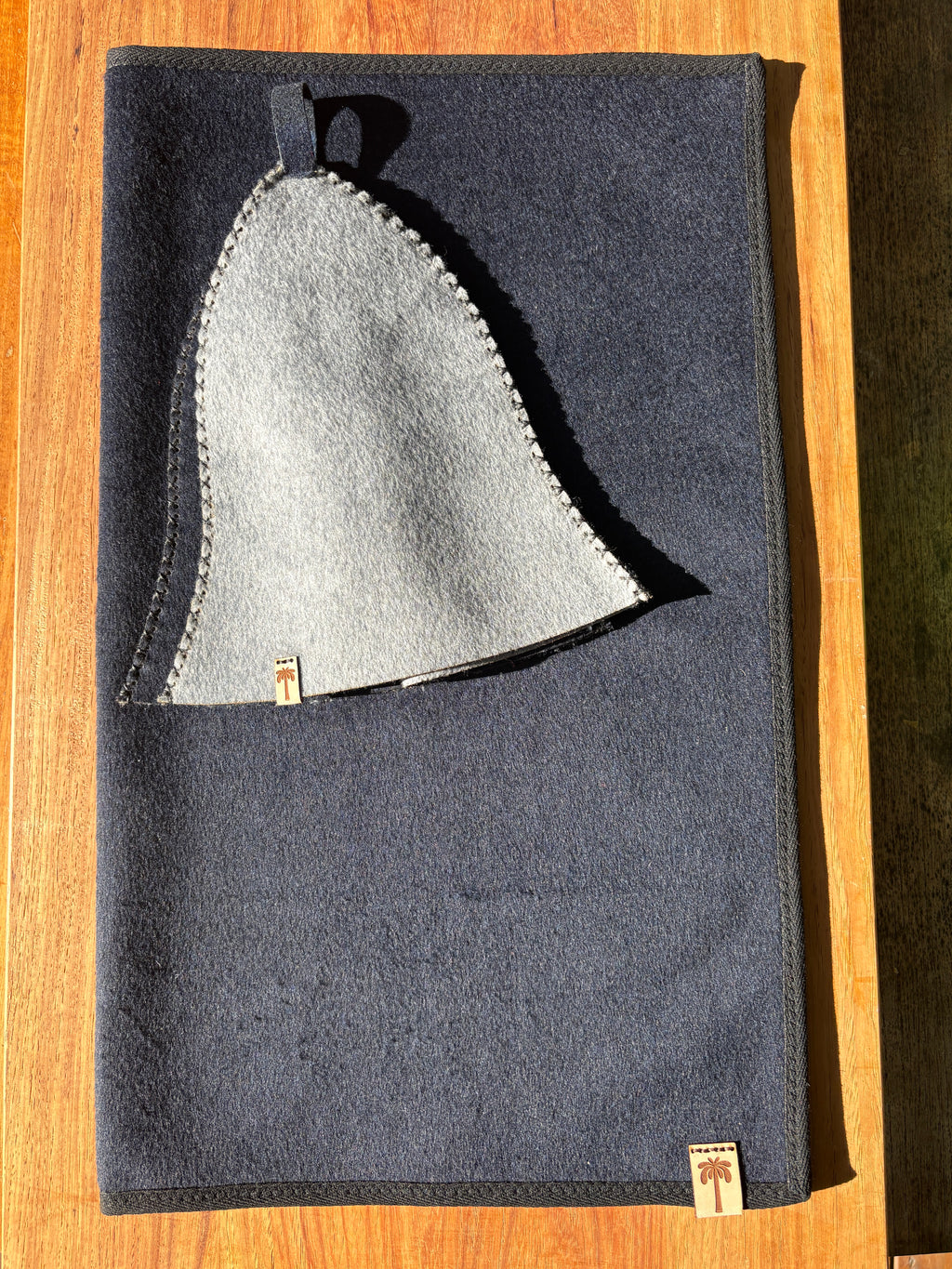 Sauna Hat & Mat - 100% New Zealand Premium Wool - Azul & Gris