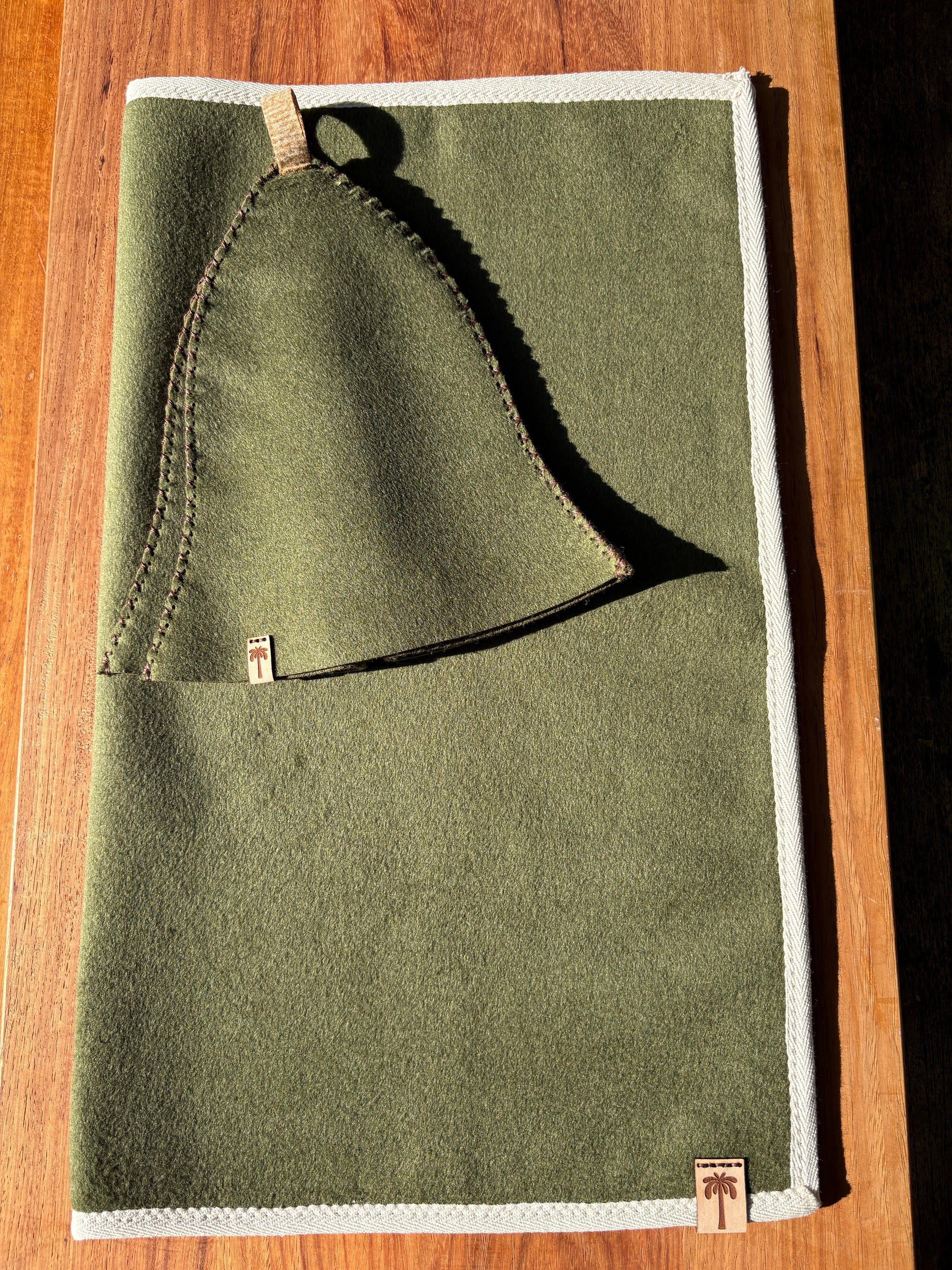 Sauna Hat & Mat - NZ Premium Wool- Verde