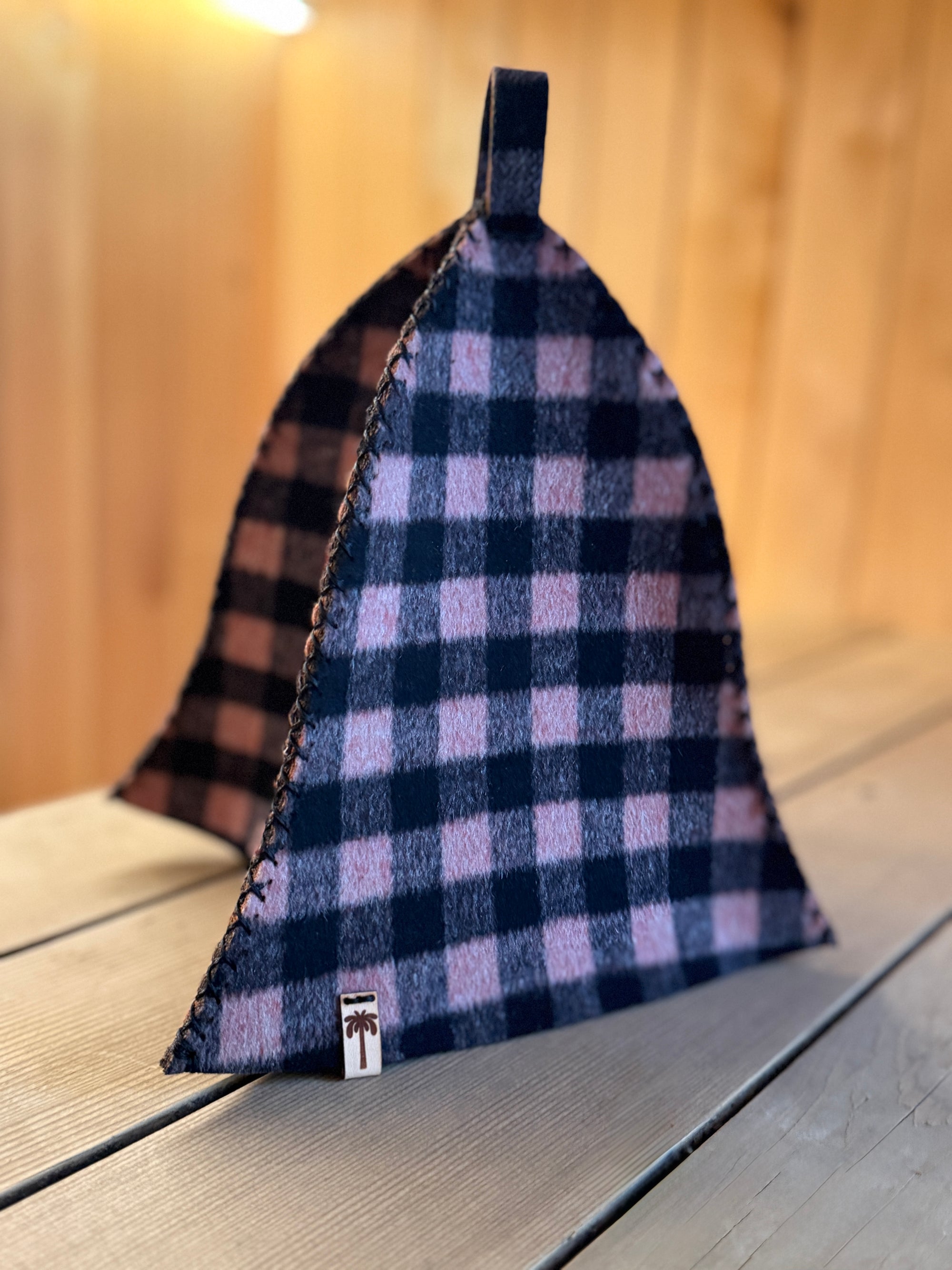 Sauna Hat NZ Premium-Wool Handmade – Pink Checkered