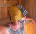 person wearing a sauna hat nz wool in new zealand