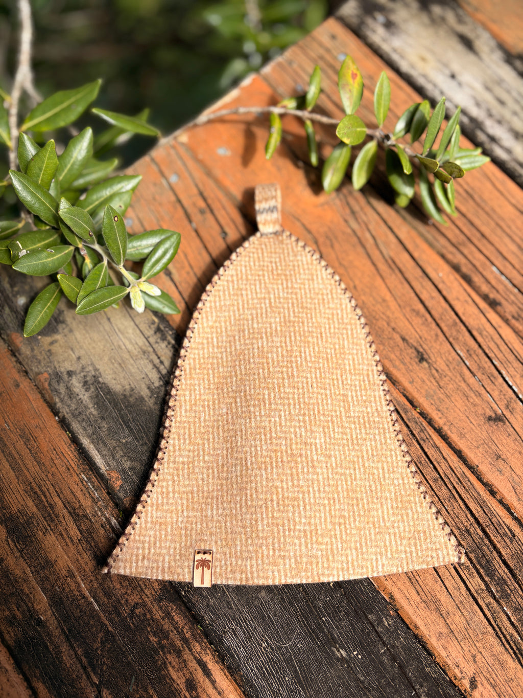 Sauna Hat NZ – Premium Wool - Beige Herringbone