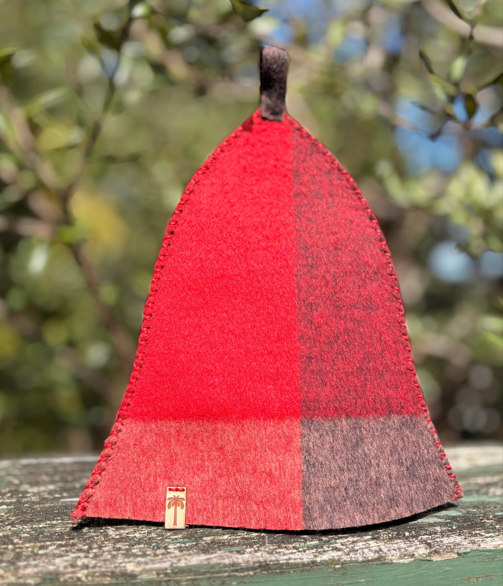red wool sauna hat handmade in new zealand
