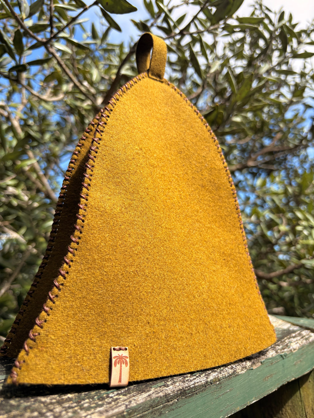 side view green sauna hat 100 % nz wool