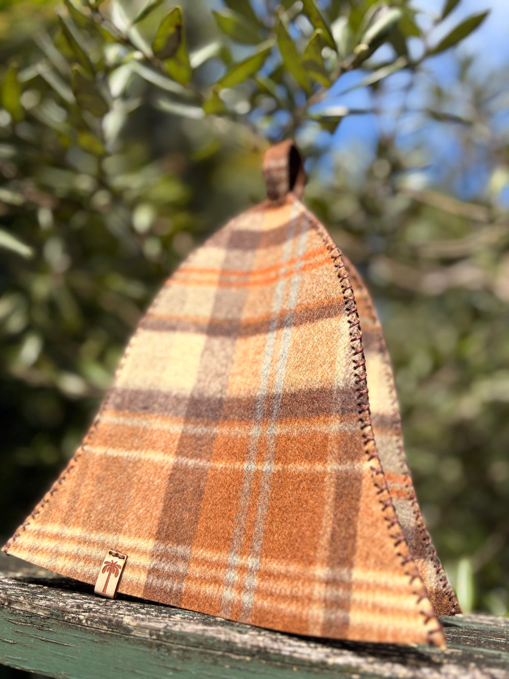 side view brown wool sauna hat handmade