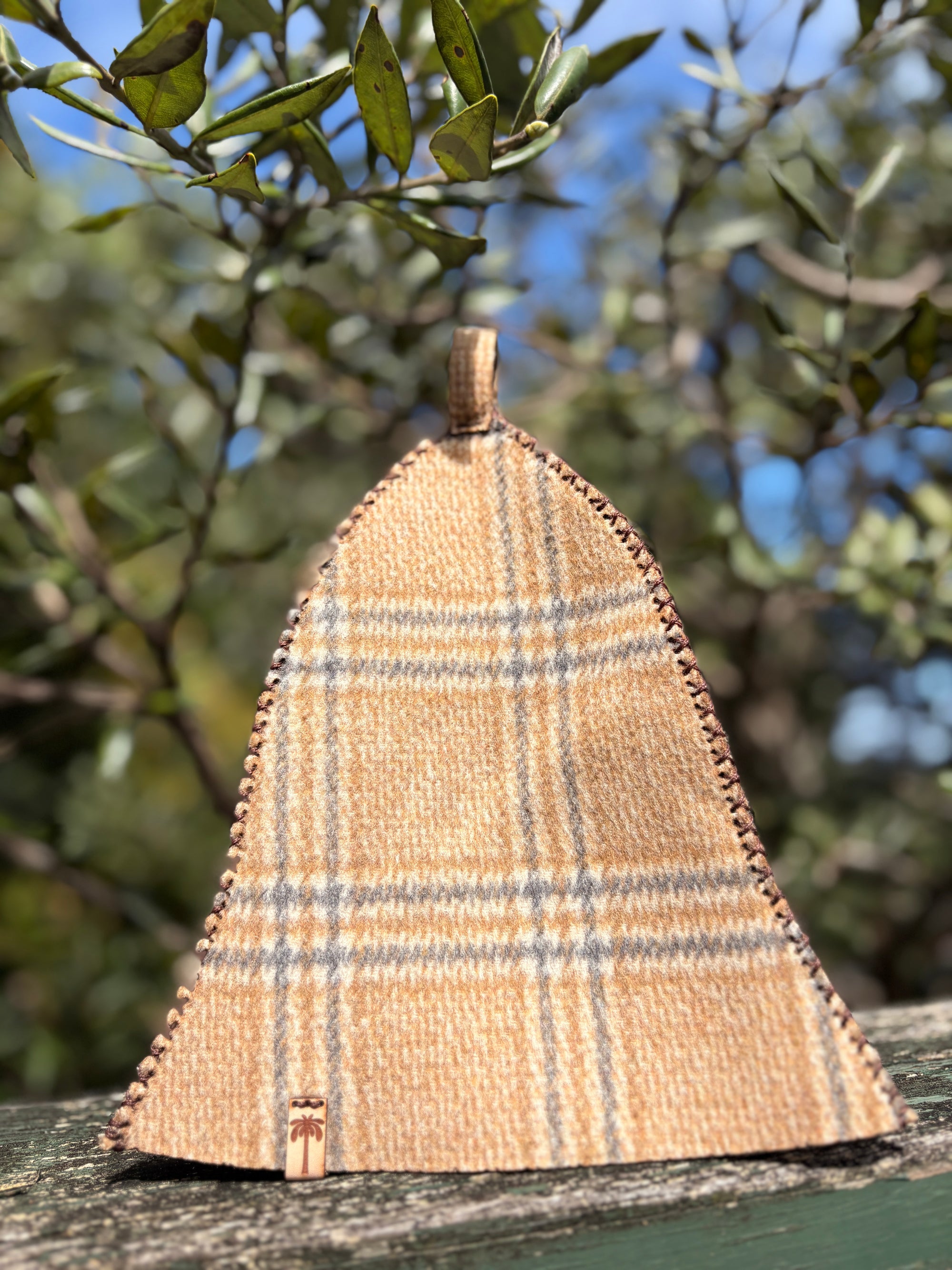 Sauna Hat NZ Premium-Wool Handmade– Beige Checkered