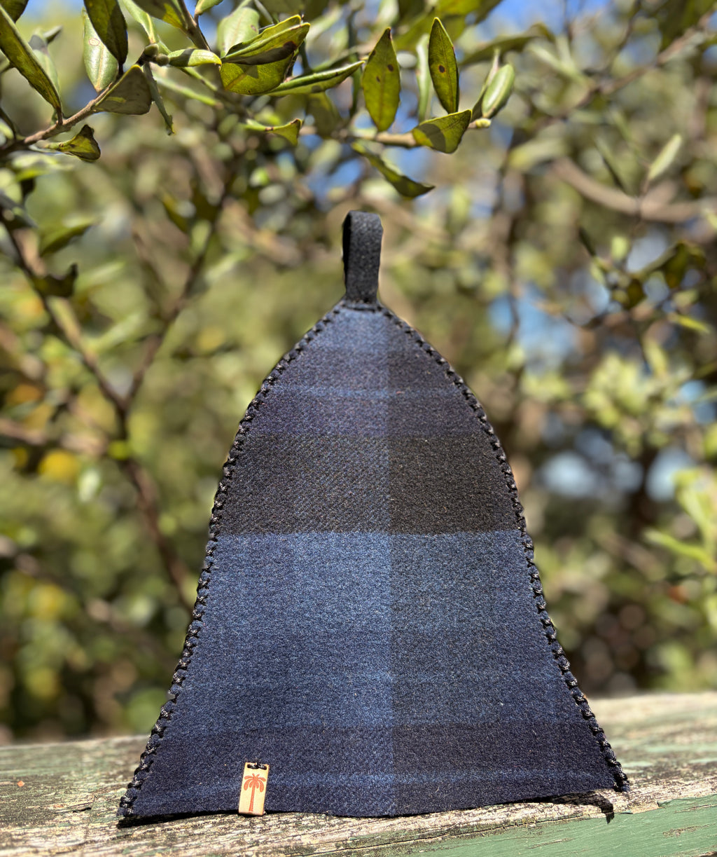 side view navy wool sauna hat handmade