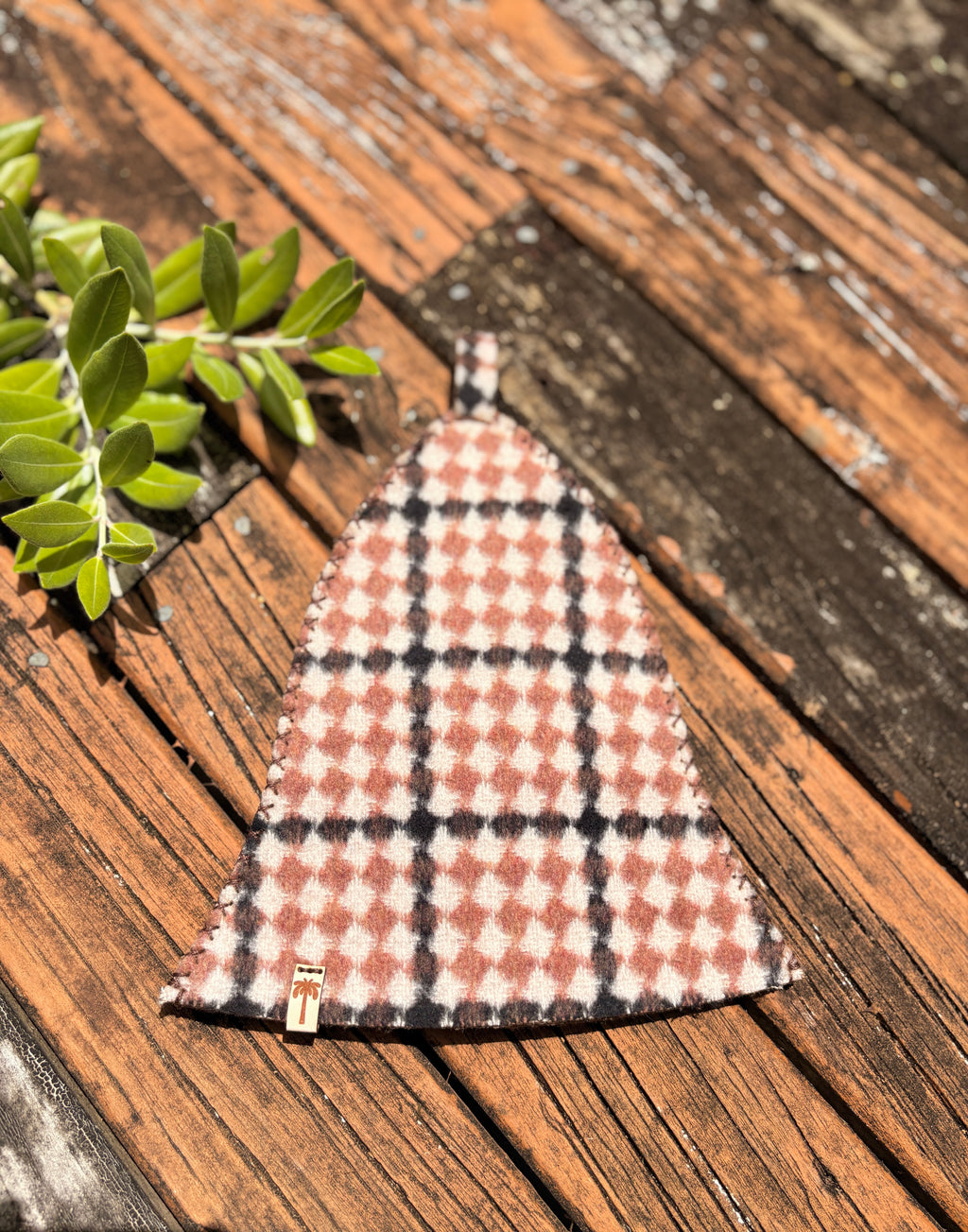 earth rust check wool sauna hat nz