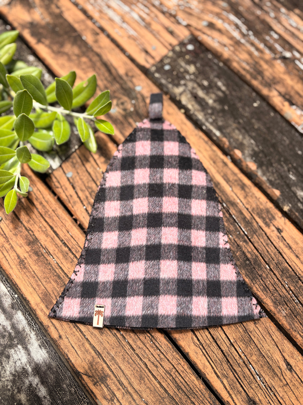 pink checkered wool sauna hat handmade in new zelaand