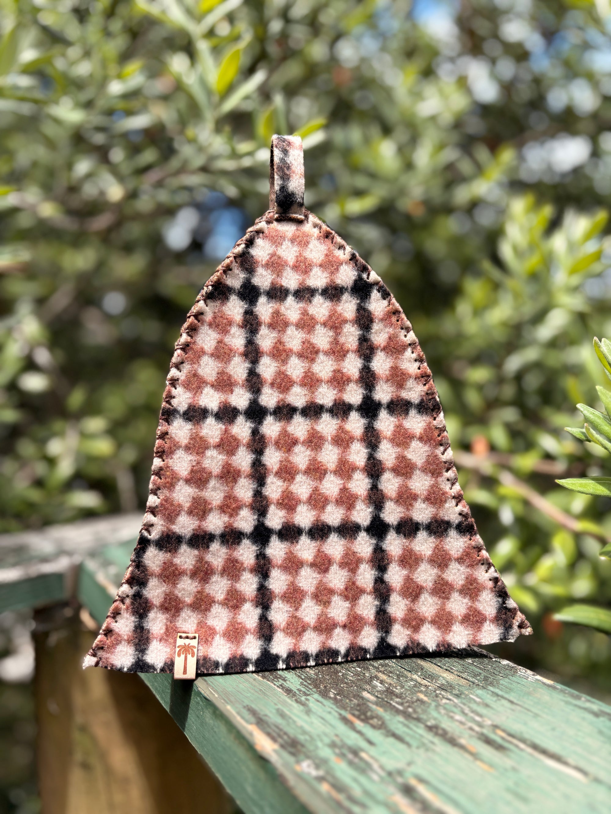 Sauna Hat NZ Premium-Wool Handmade – Earth Rust Check