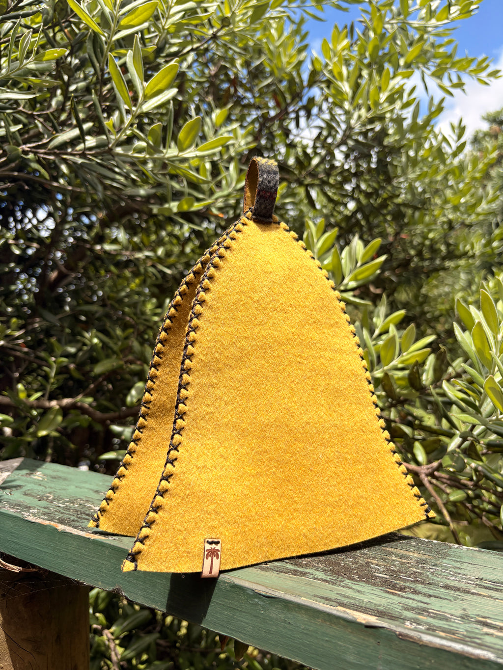 yellow wool sauna hat handmade in new zealand